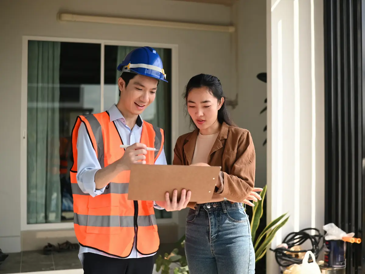 EPM contractor reviewing a project plan with a homeowner