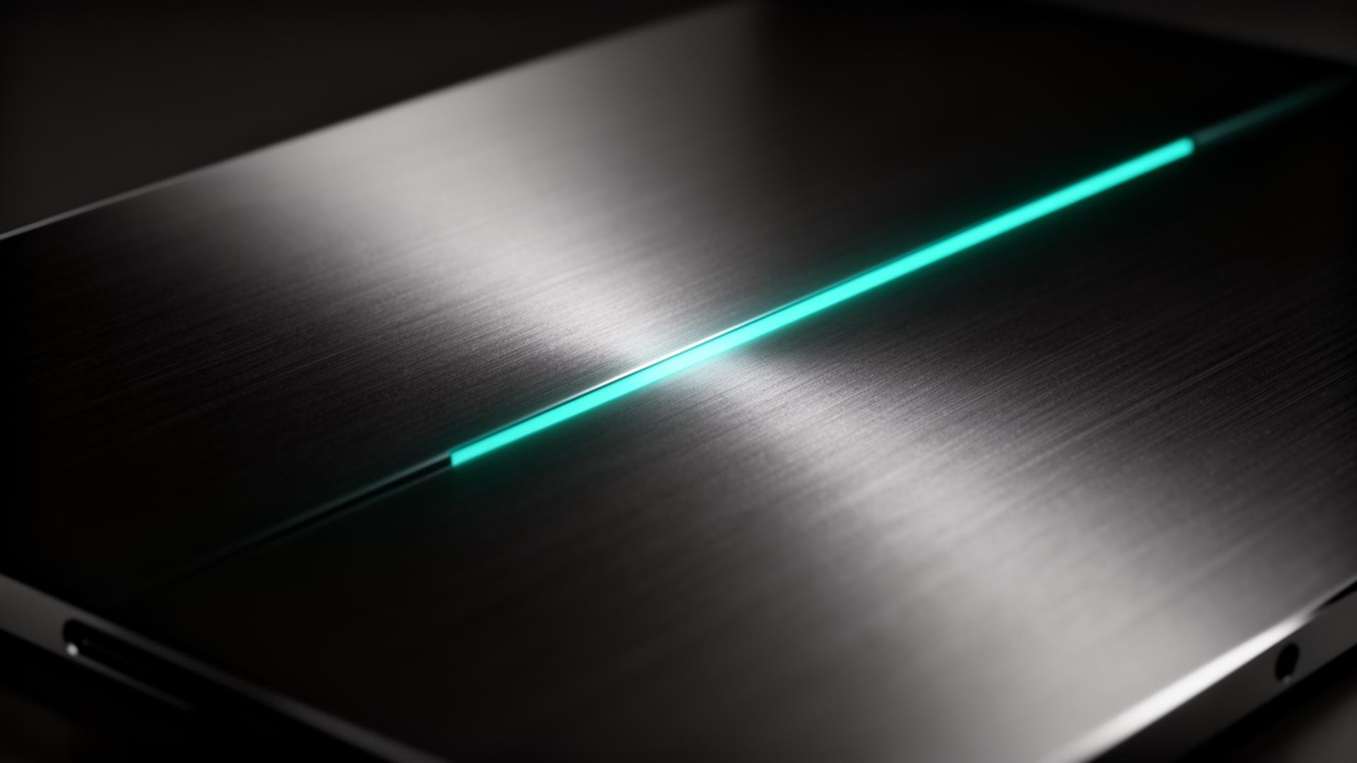 Brushed titanium with a teal signal line