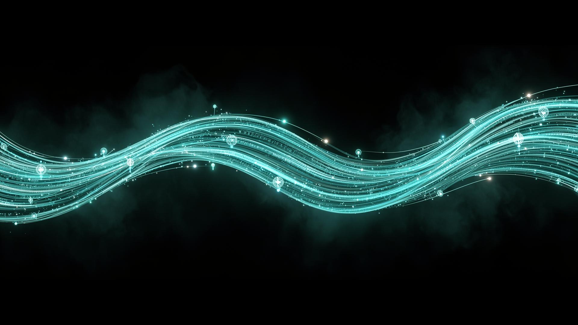 Glowing teal data fibers