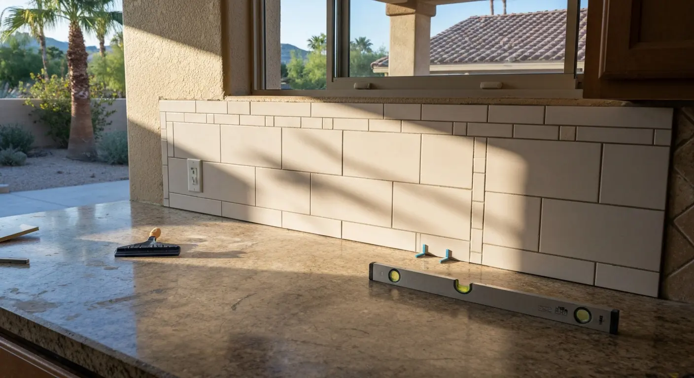Ceramic tile backsplash installation