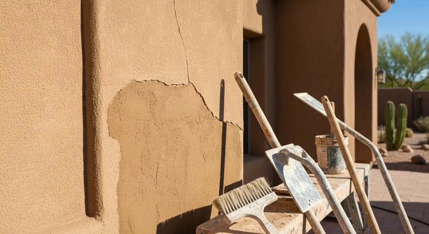 Stucco repair on Tucson home