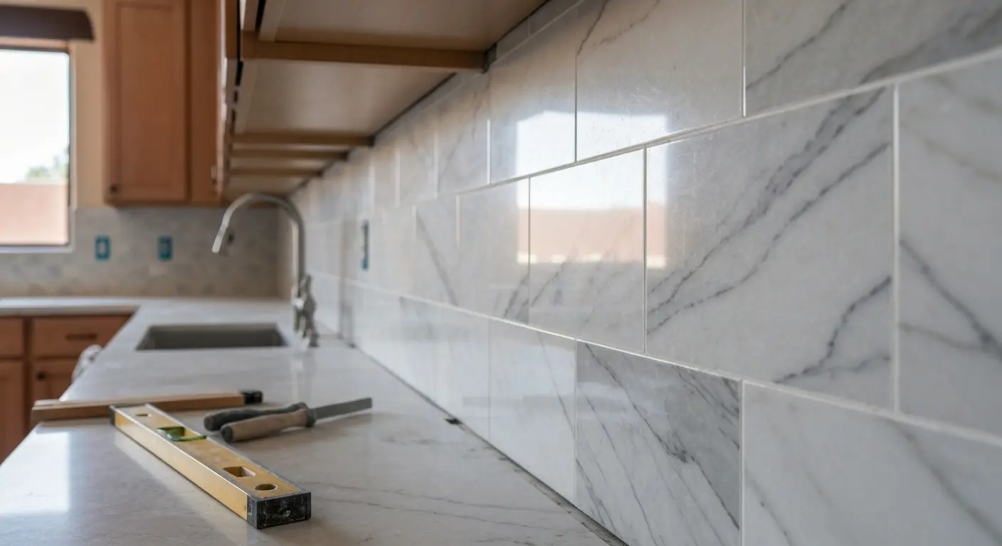 Natural stone marble backsplash