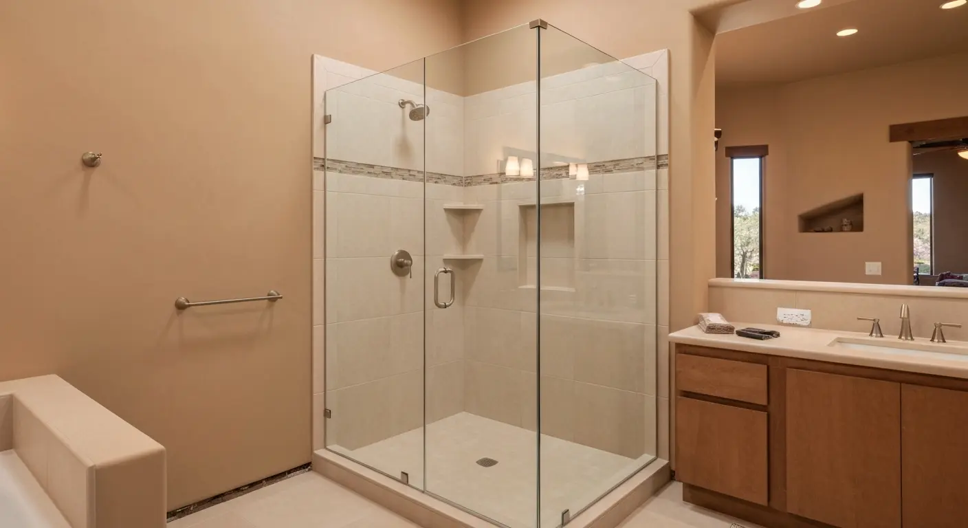 Walk-in shower with glass enclosure