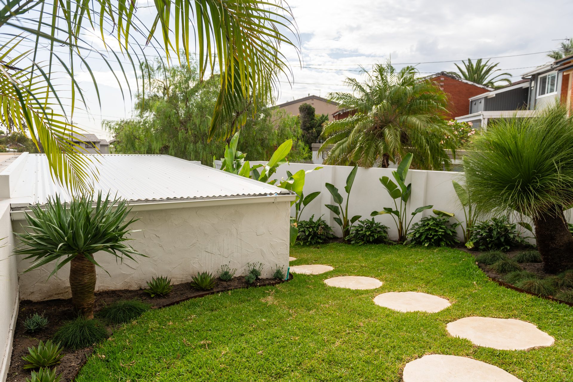 Established lawn with stepping stones