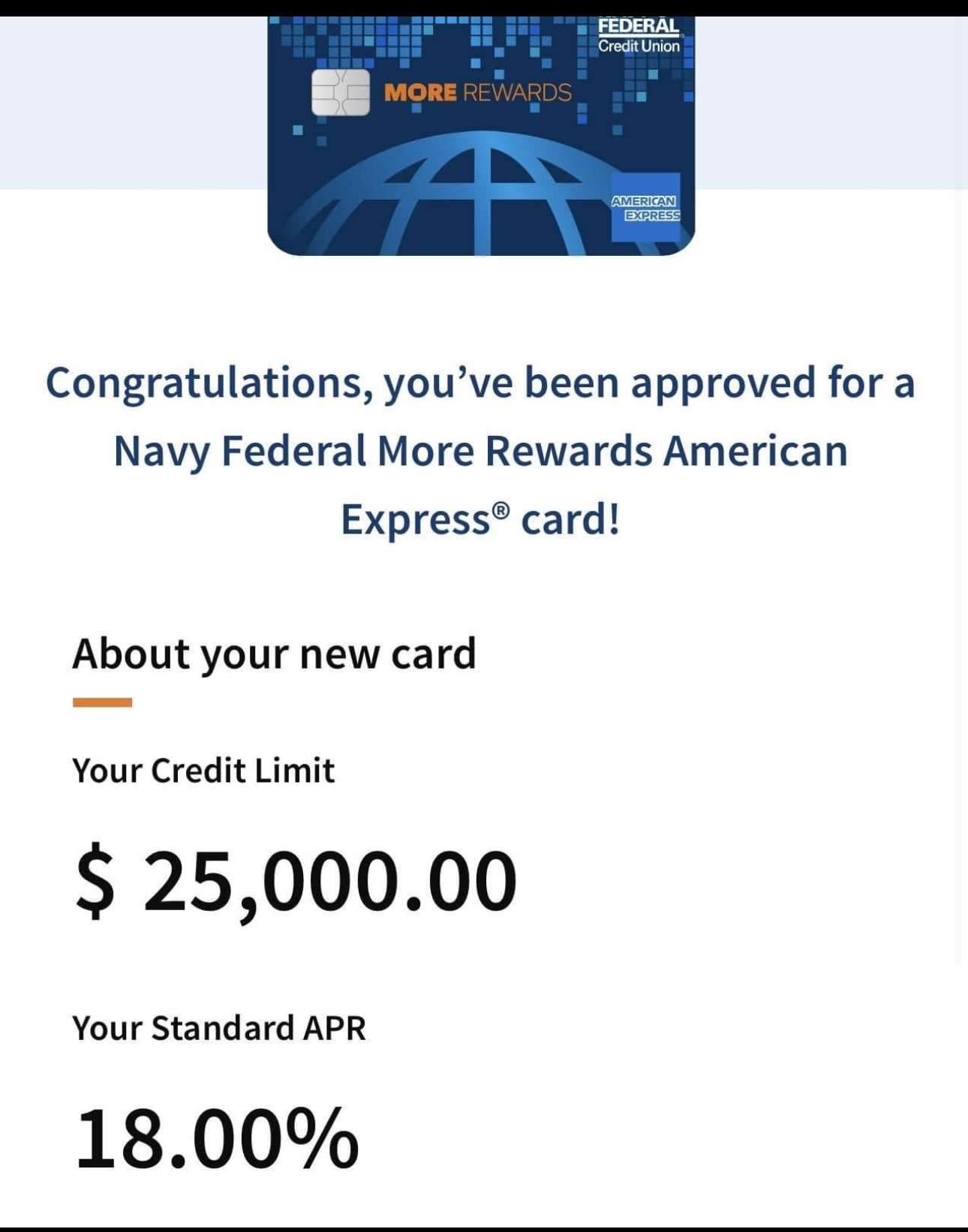 Navy Federal More Rewards Amex $25K approval