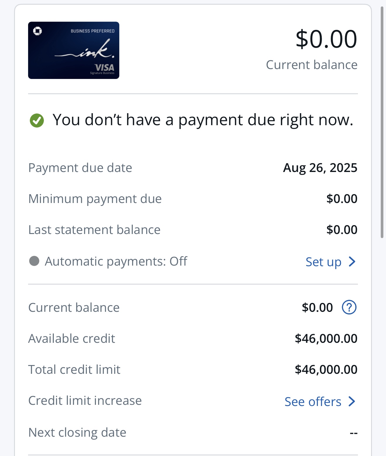 Chase Ink Business Preferred $46K approval