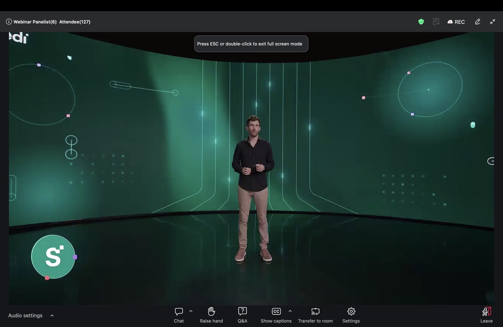 The keynote as we saw it — Zack Kanter on a green virtual stage, 6 panelists and 127 attendees in the webinar