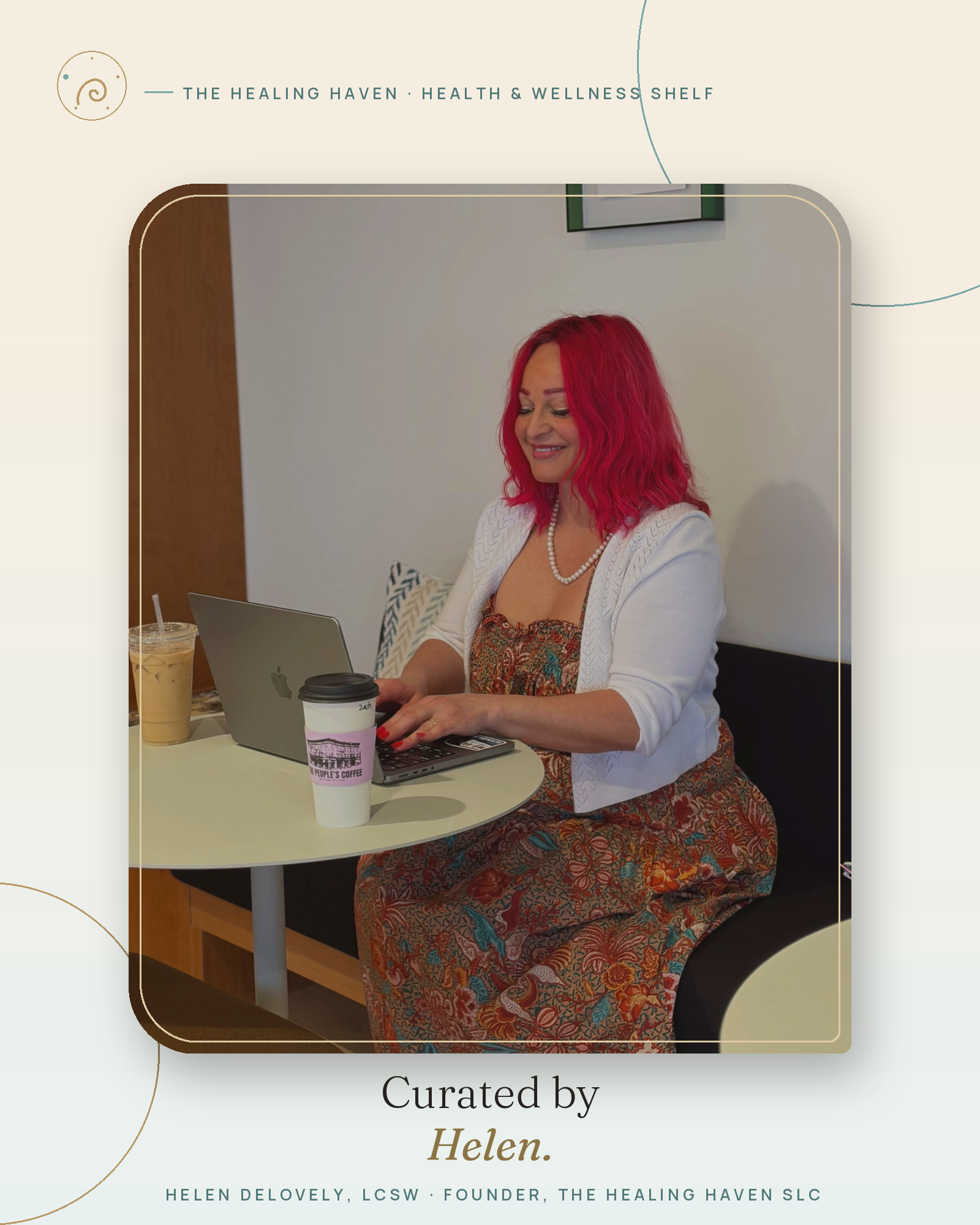 Helen De Lovely, LCSW, founder of The Healing Haven, working at her laptop