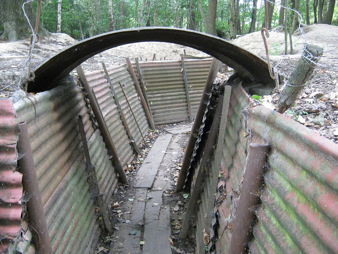 Preserved World War I trenches at Hill 62 in Sanctuary Wood near Ypres, Belgium on the Western Front battlefield.