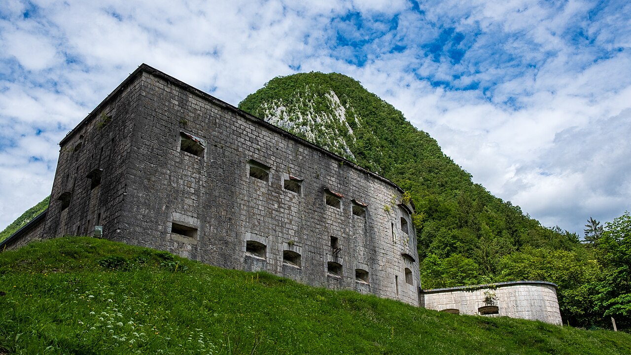 Exterior of the Kobarid Museum in Slovenia overlooking the Soča Valley, which preserves the history of the World War I Isonzo Front and the Battle of Caporetto.