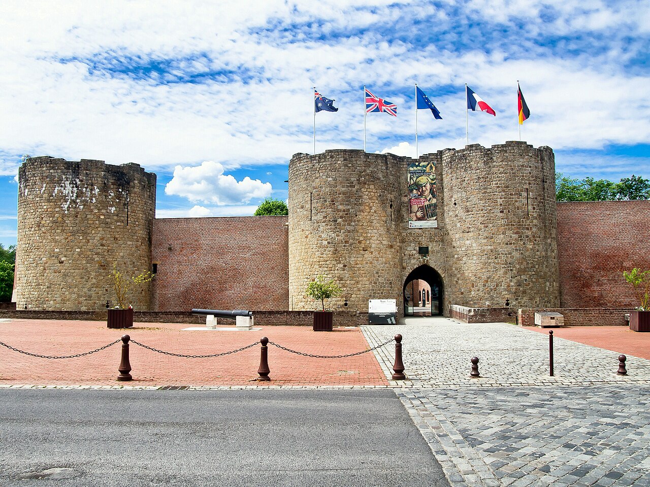 Entrance to the Historial de la Grande Guerre museum at Château de Péronne in the Somme, France, a World War I museum located near the Somme battlefields.