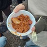 Plate of rice with hot dog slices and sauce served as a simple meal. Plate of rice with hot dog slices and sauce served as a simple meal.
