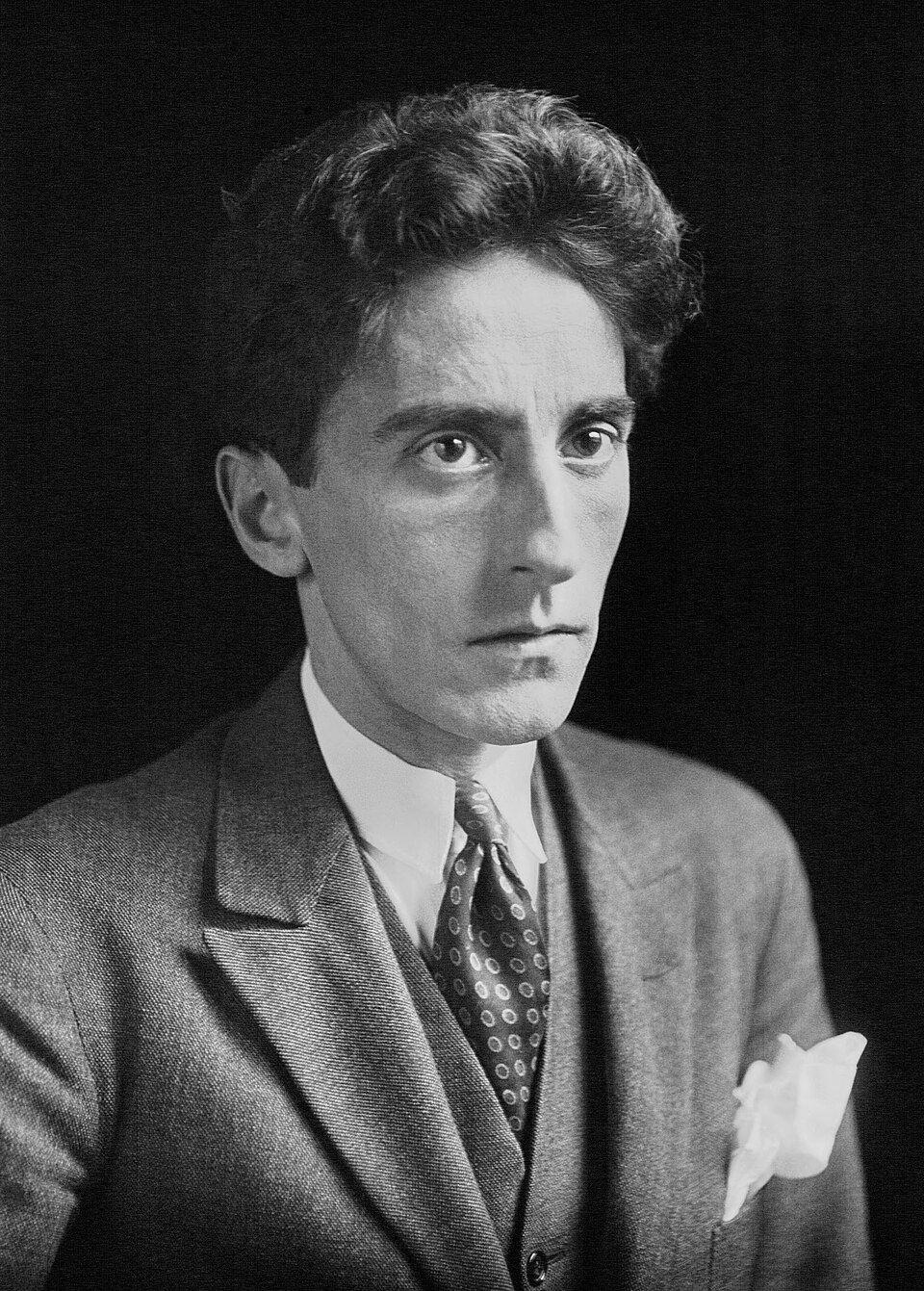 Portrait of Jean Cocteau in 1923, the French poet, playwright, and filmmaker associated with the artistic transformation of Europe after World War I. Portrait of Jean Cocteau in 1923, the French poet, playwright, and filmmaker associated with the artistic transformation of Europe after World War I.