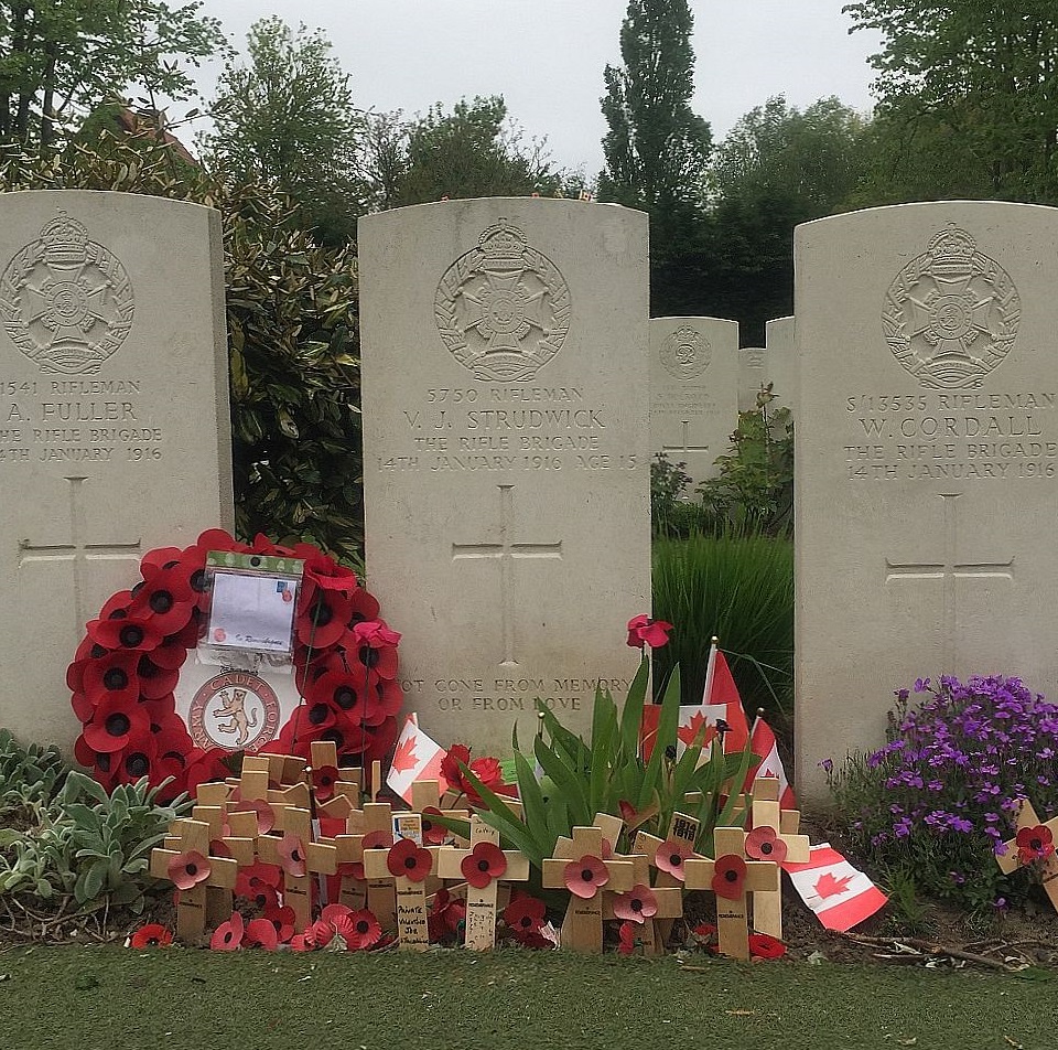 Grave of Valentine Joseph Strudwick at Essex Farm Commonwealth War Graves Cemetery near Ypres, Belgium, honoring the fifteen-year-old British soldier killed during the First World War. Grave of Valentine Joseph Strudwick at Essex Farm Commonwealth War Graves Cemetery near Ypres, Belgium, honoring the fifteen-year-old British soldier killed during the First World War.