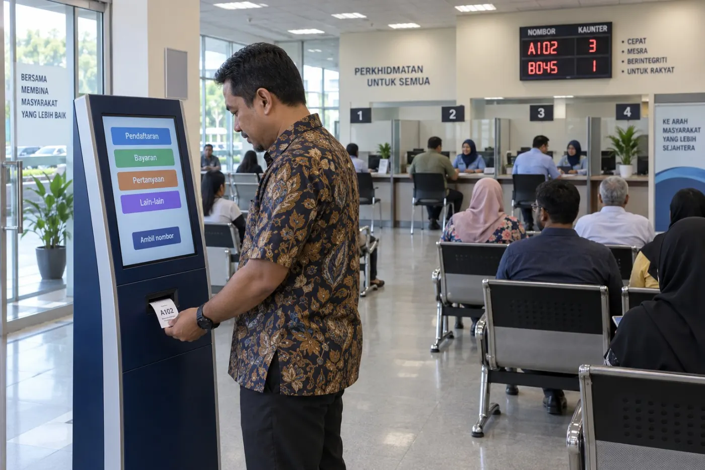 Queue ticketing kiosk at a government service hall