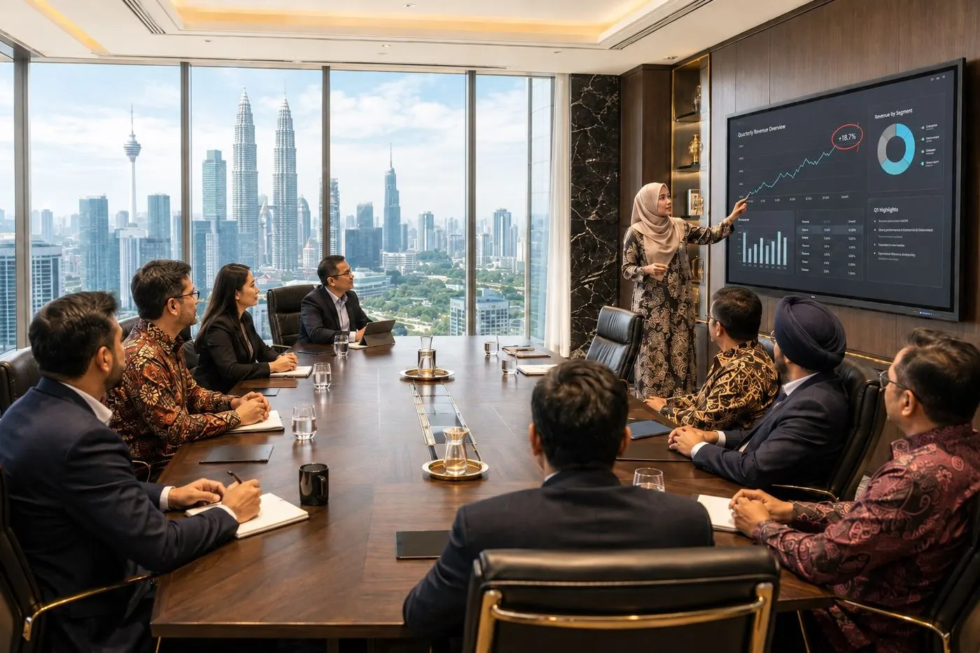 Executive boardroom with an interactive panel