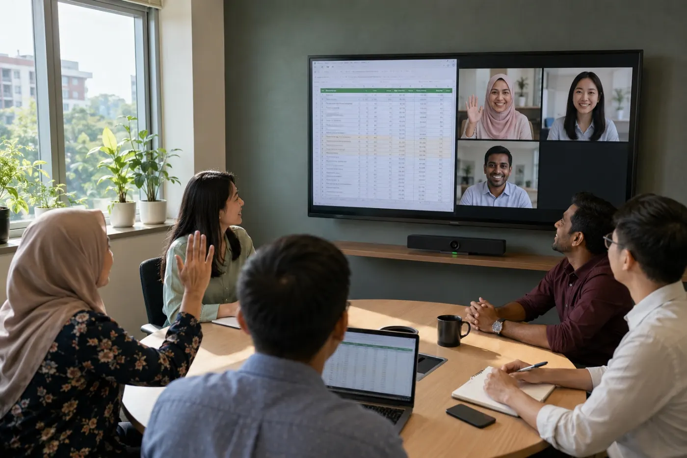 Hybrid Meeting Spaces with an interactive flat panel