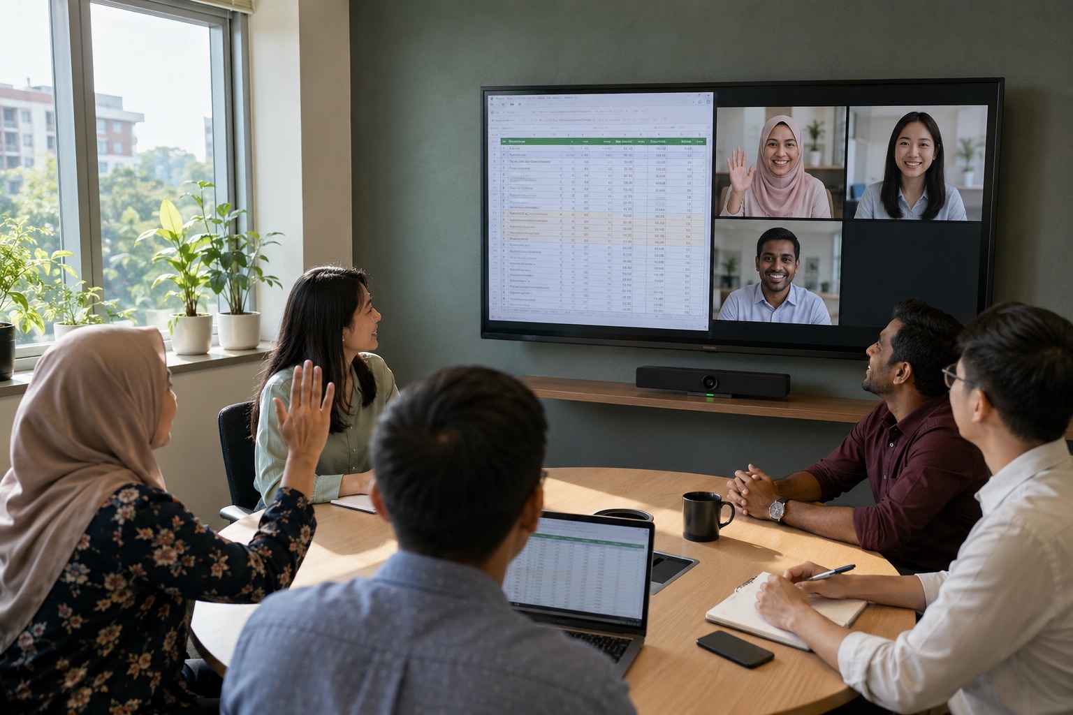 Hybrid Meeting Spaces with an interactive flat panel