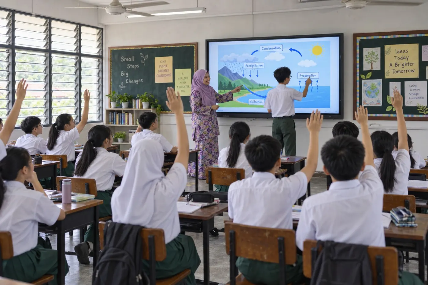 Secondary school classroom with an interactive panel