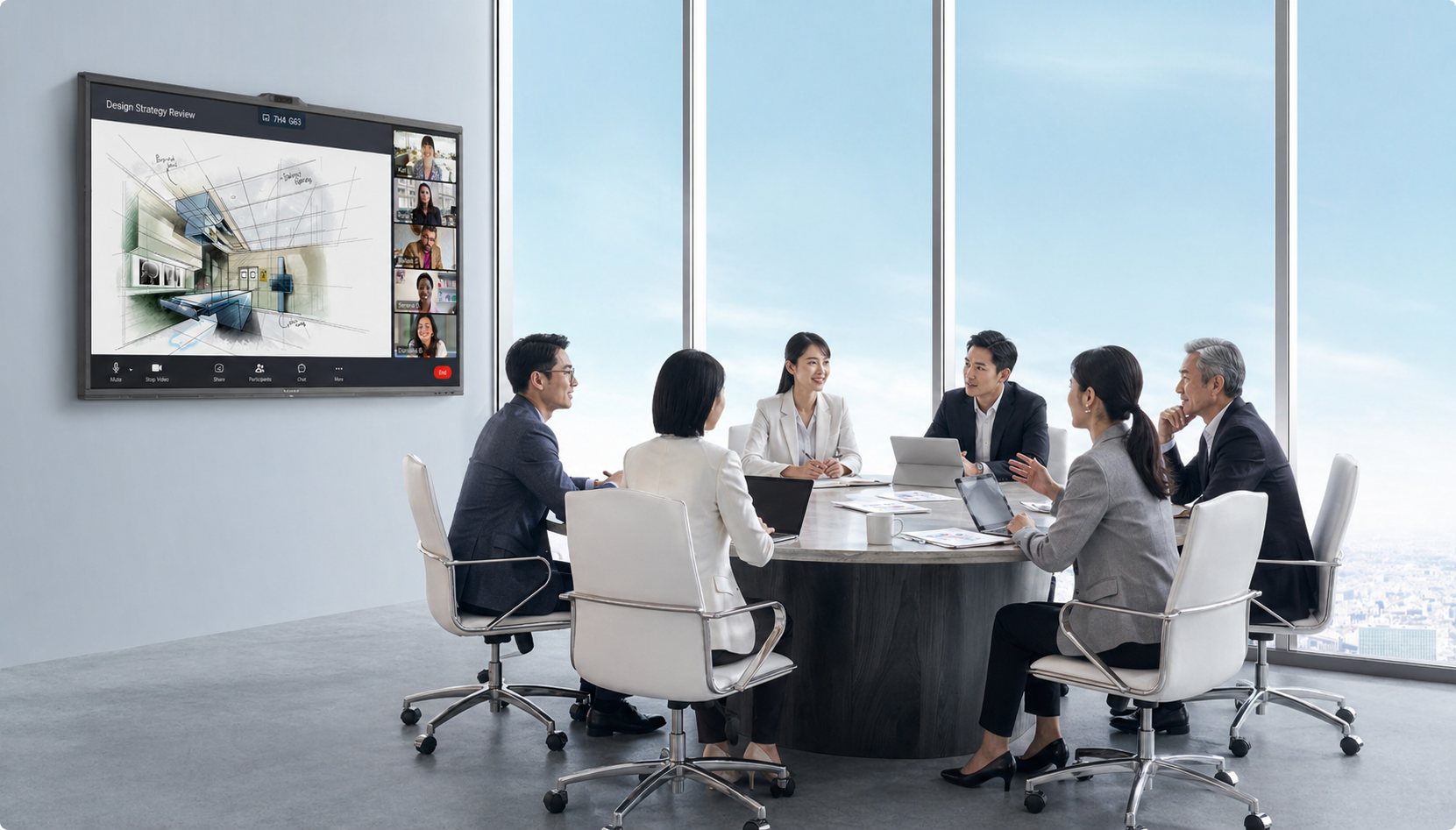 Small meeting room with an interactive flat panel