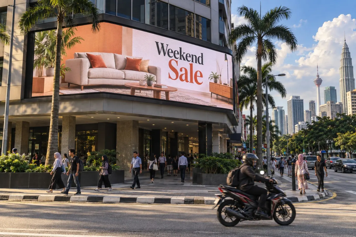 Outdoor LED billboard on a Kuala Lumpur building