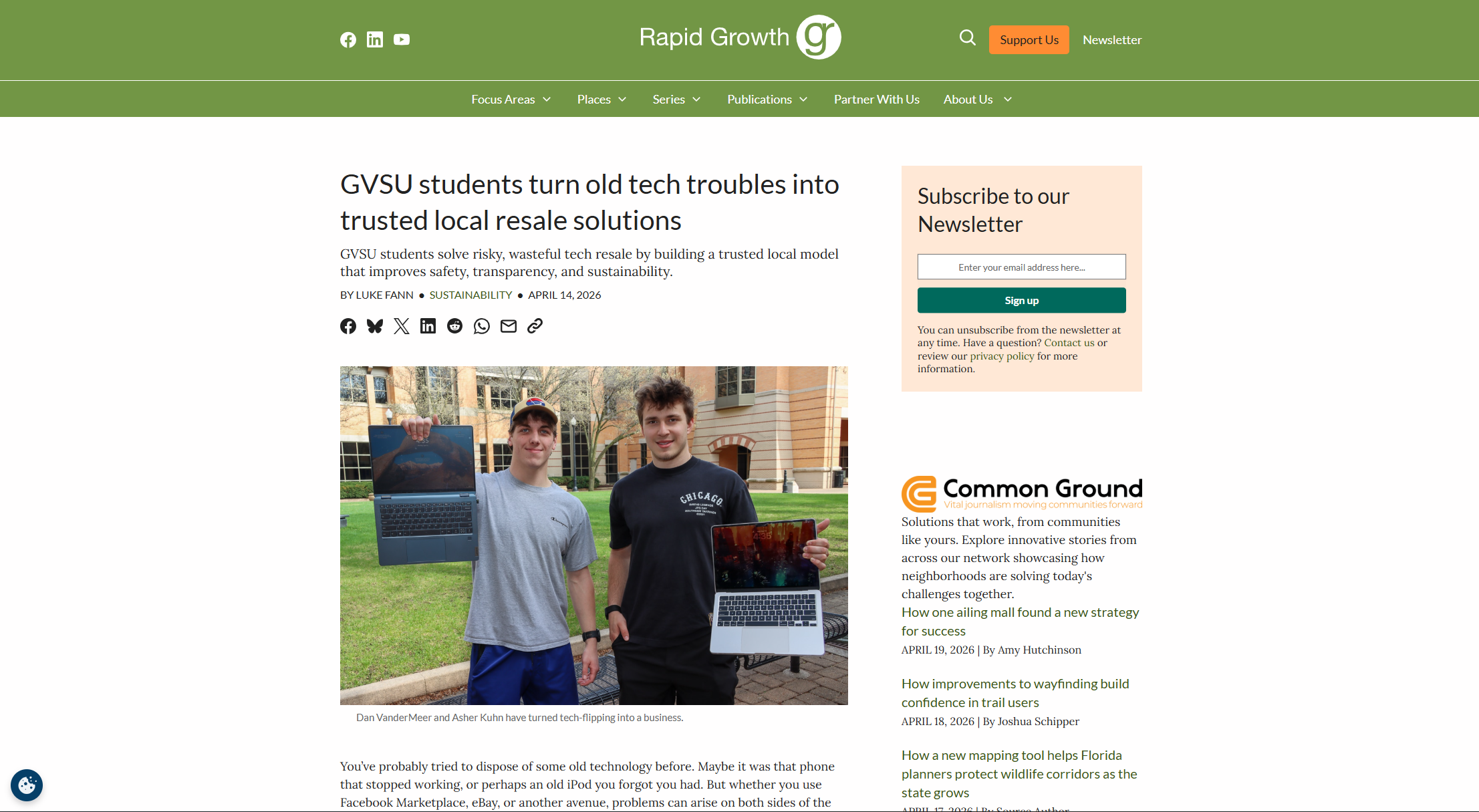 GR Tech Swap featured in Rapid Growth Media - GVSU students turn old tech troubles into trusted local resale solutions