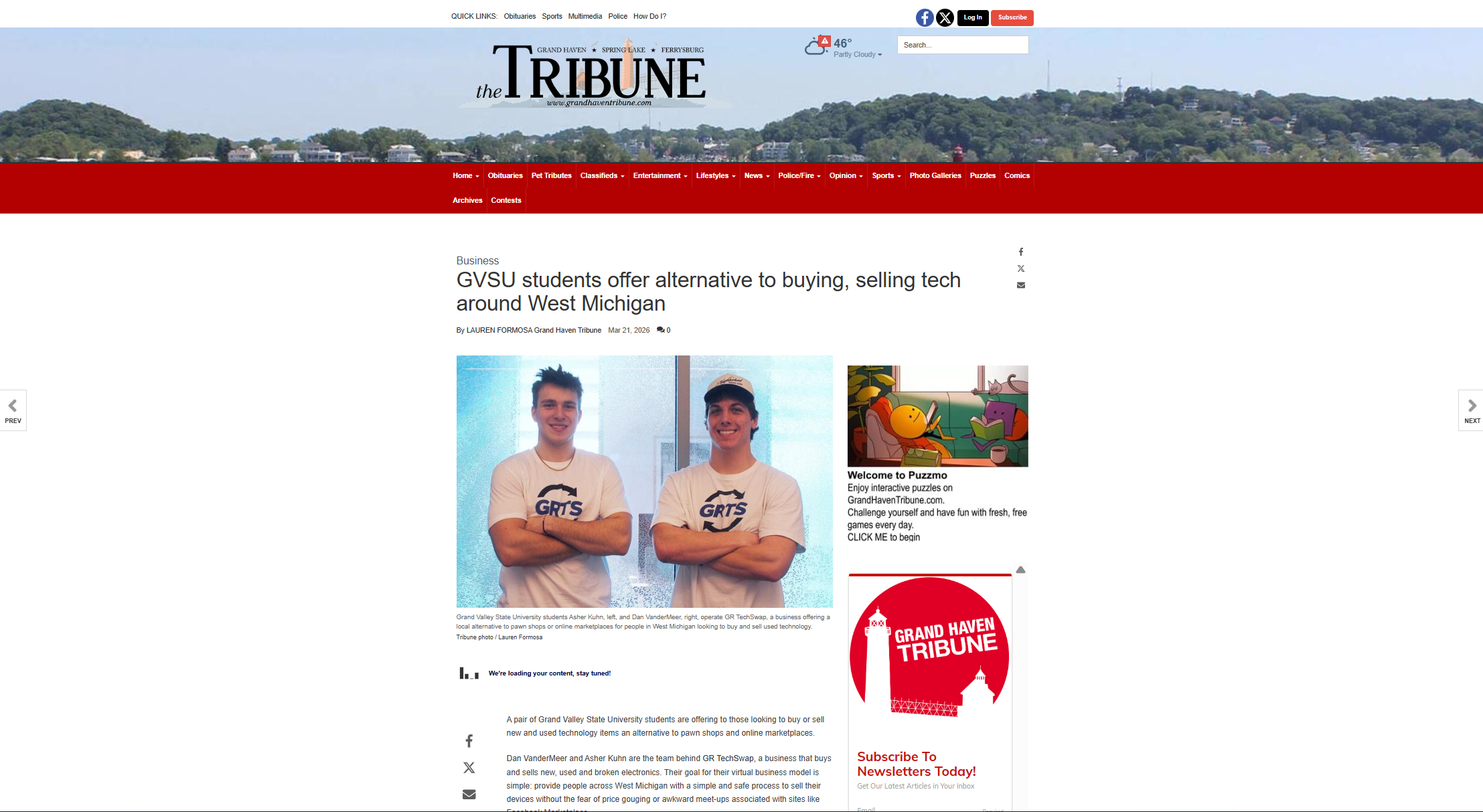 GR Tech Swap featured in Grand Haven Tribune - GVSU students offer alternative to buying and selling tech around West Michigan