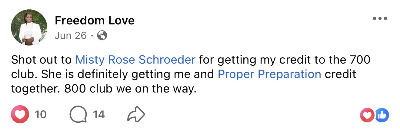 Client testimonial for Misty Rose Schroeder