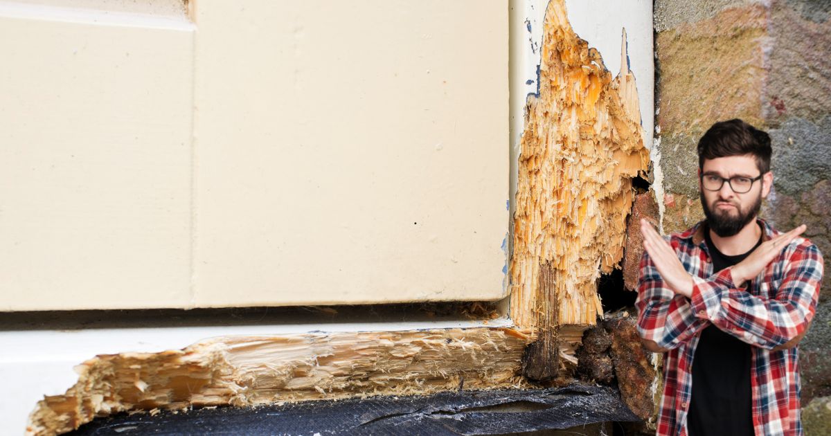 wood rot with a man in x hand sign