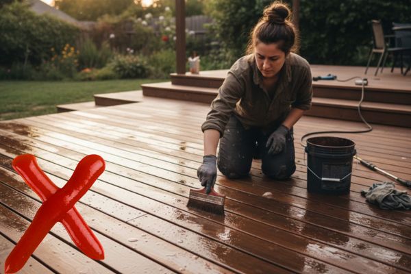 woman staining a wet deck with x clip art