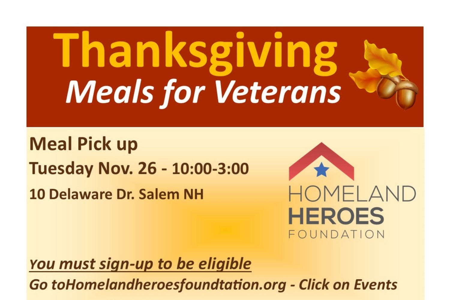 Thanksgiving Meals for Veterans event with Homeland Heroes Foundation.