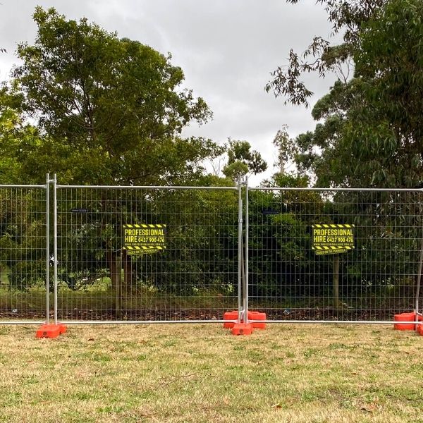 Braced temporary fencing running along a Melbourne construction site
