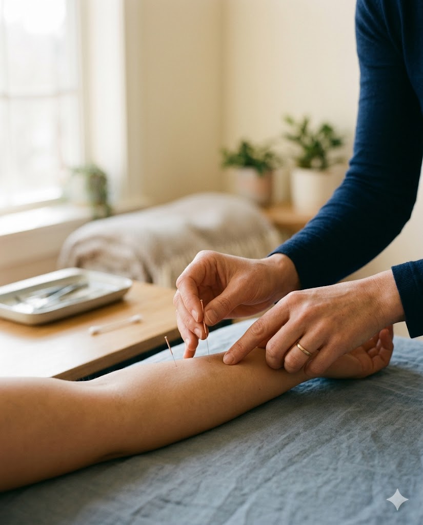 A client during an acupuncture treatment