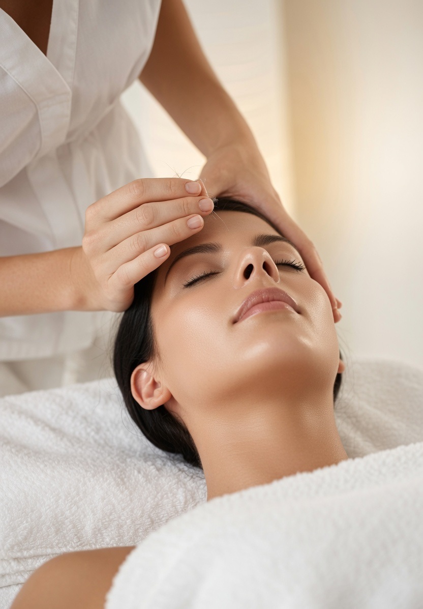 A client receiving cosmetic acupuncture