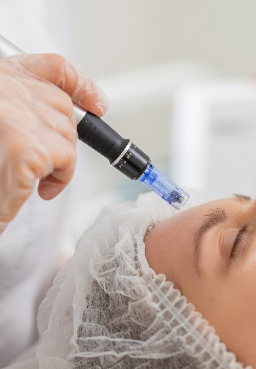 A microneedling treatment in progress