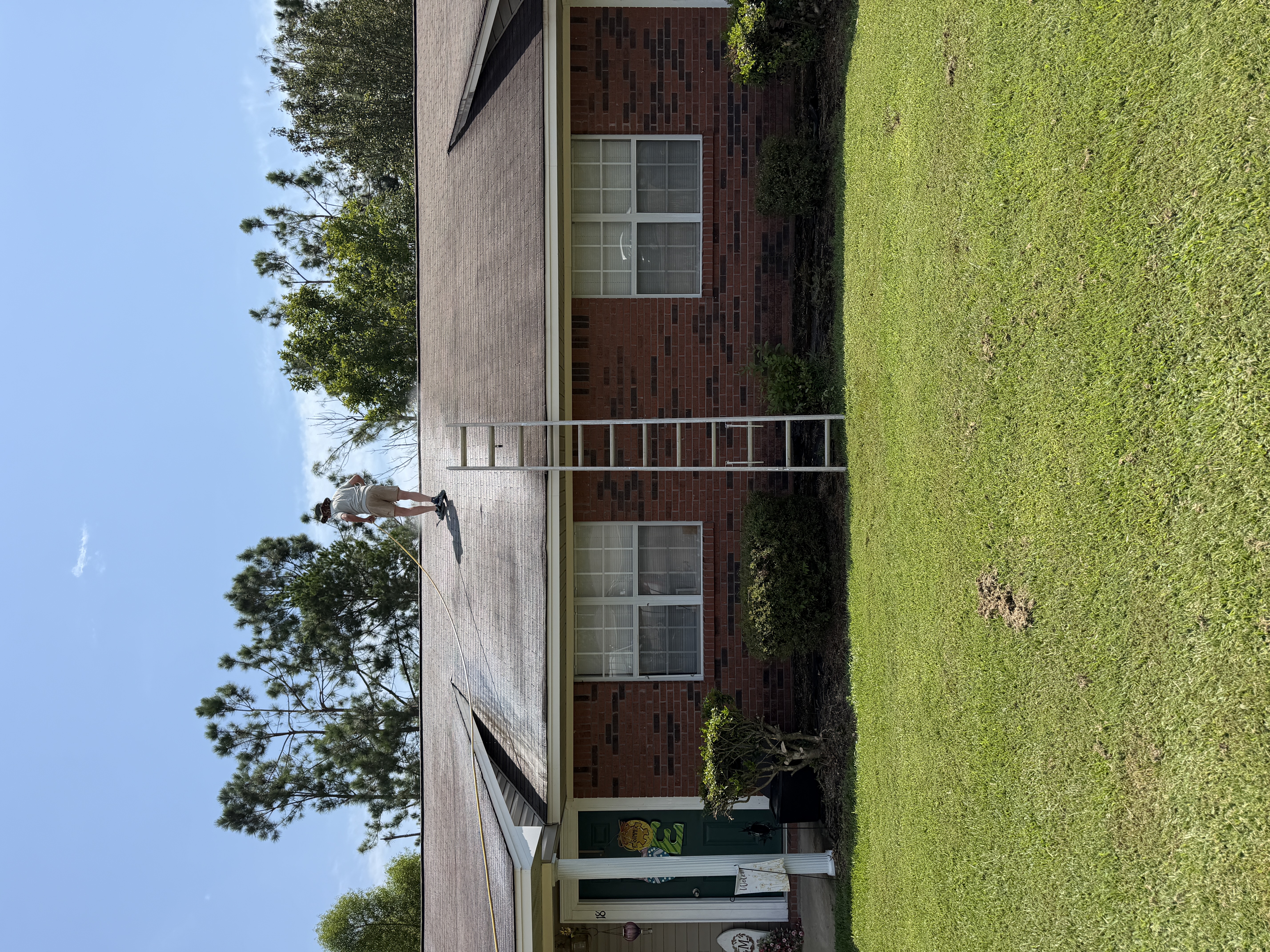 Soft wash roof cleaning on a residential home in Tippah County, MS