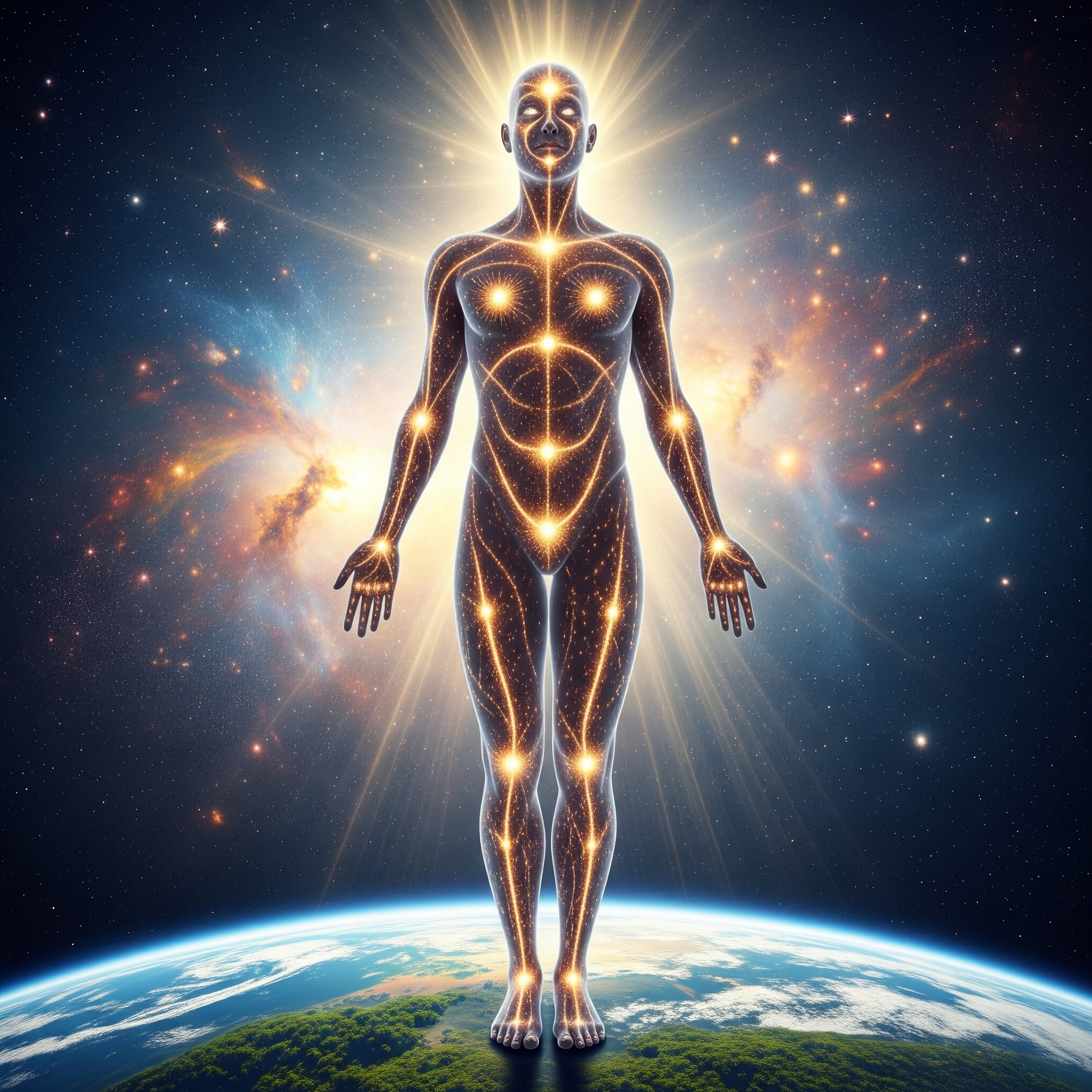 a human stands on the face of the earth listening with the whole body