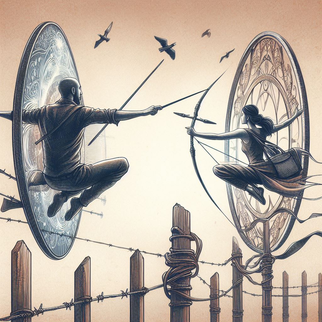 a couple swing through the air in suspended circles of balance and equilibrium