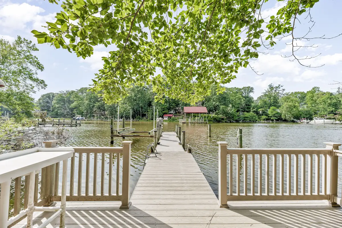 Waterfront deck at a Southern Maryland home prepared for sale