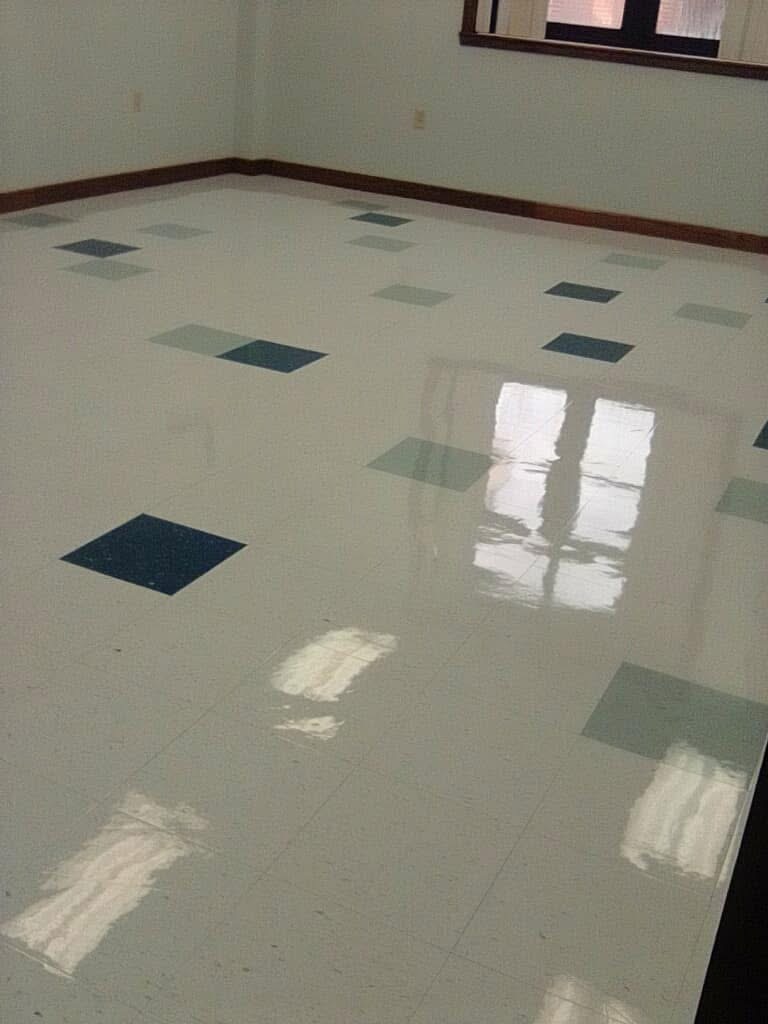 Restored commercial floor after stripping and waxing in Southwest Louisiana