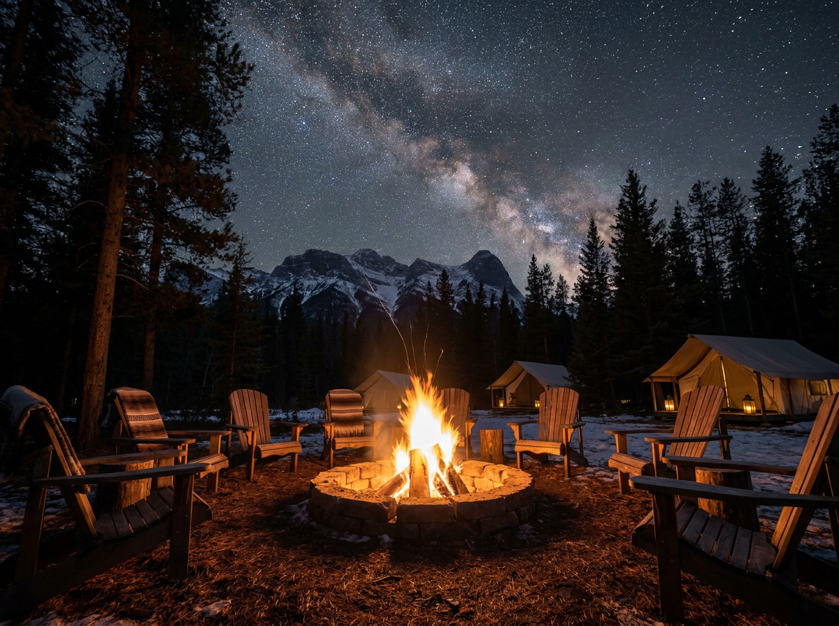 Campfire under stars