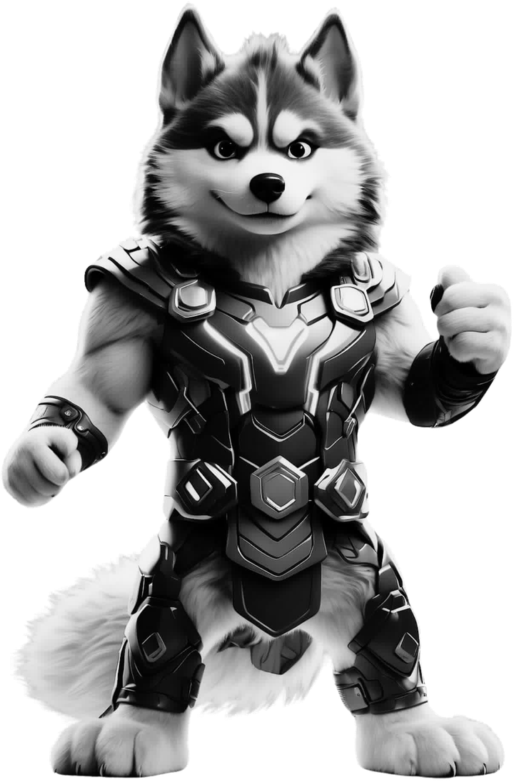The OCPH Powerhouse mascot, an armoured husky standing squarely in a fighting stance