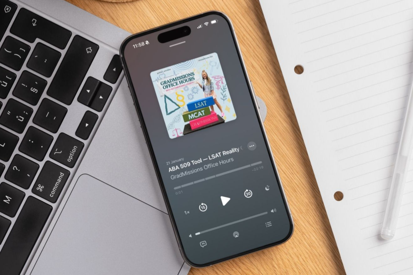 Phone playing the GradMissions Office Hours podcast