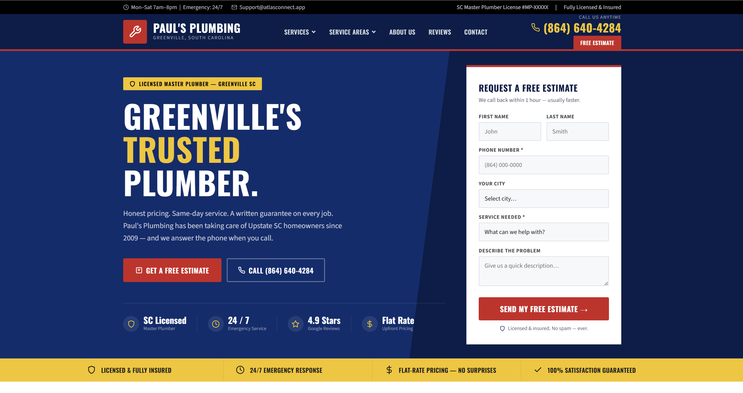 Plumbing website screenshot