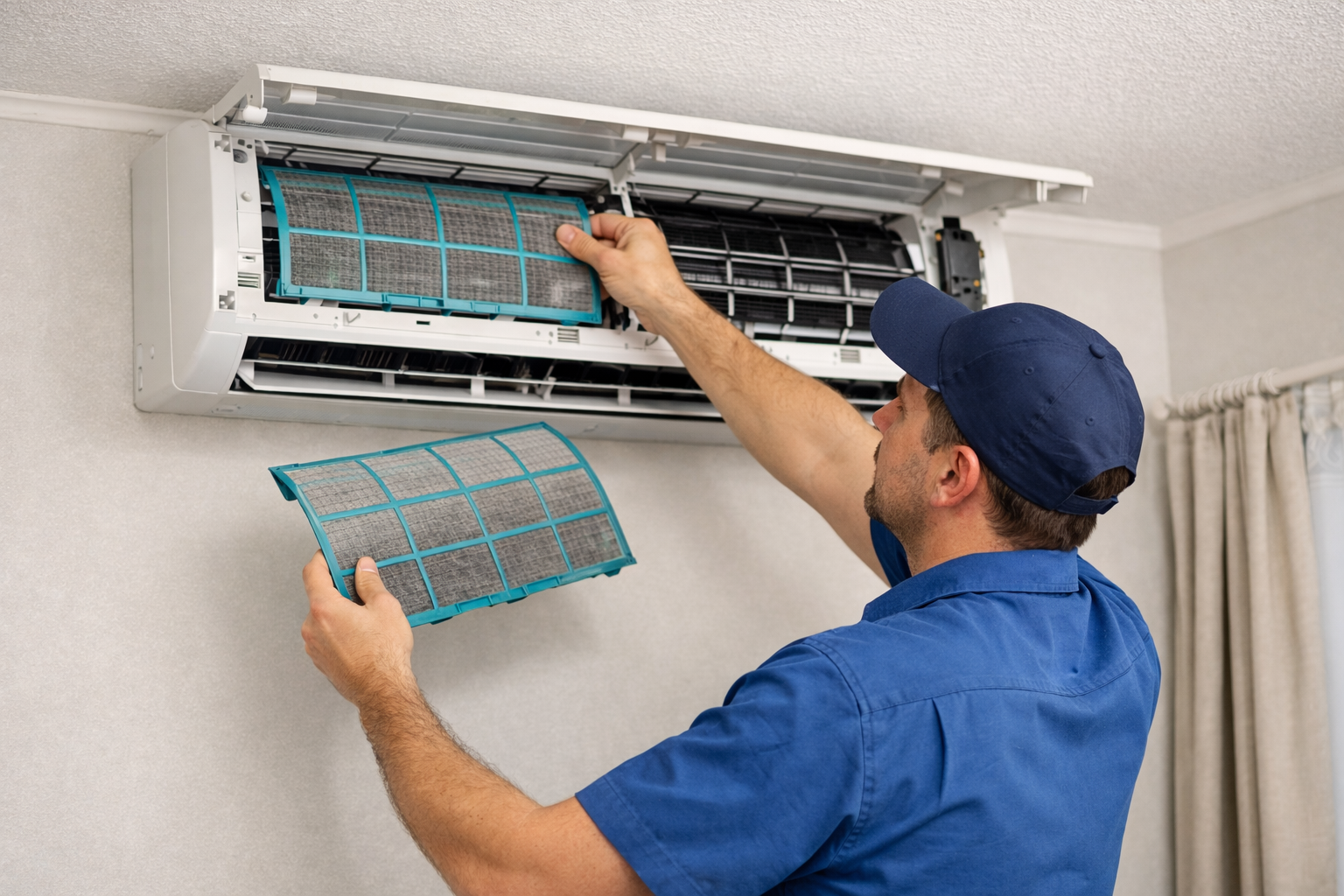 HVAC technician servicing a unit