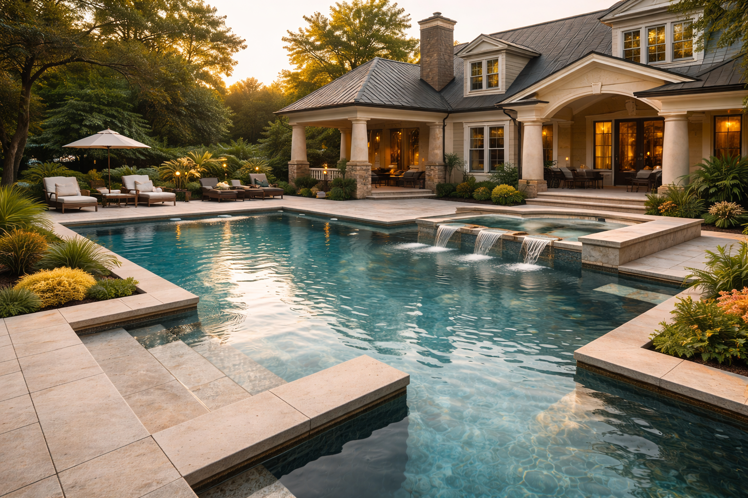 Luxury custom pool with outdoor living space