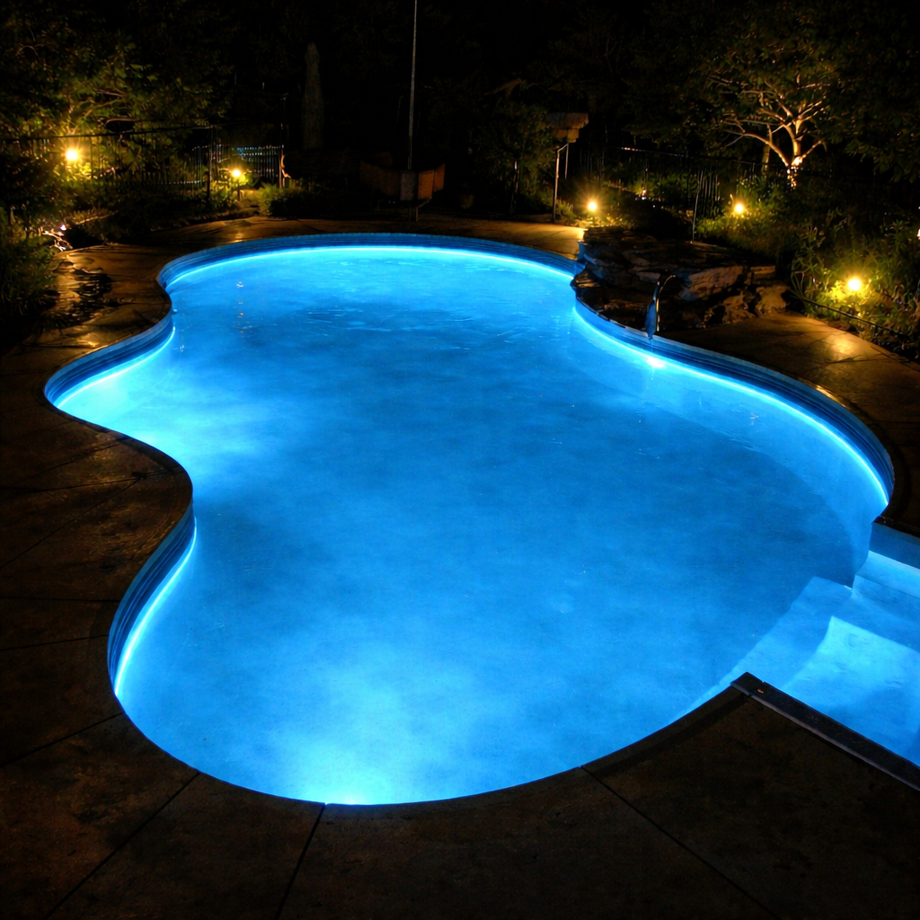 Evening pool lighting