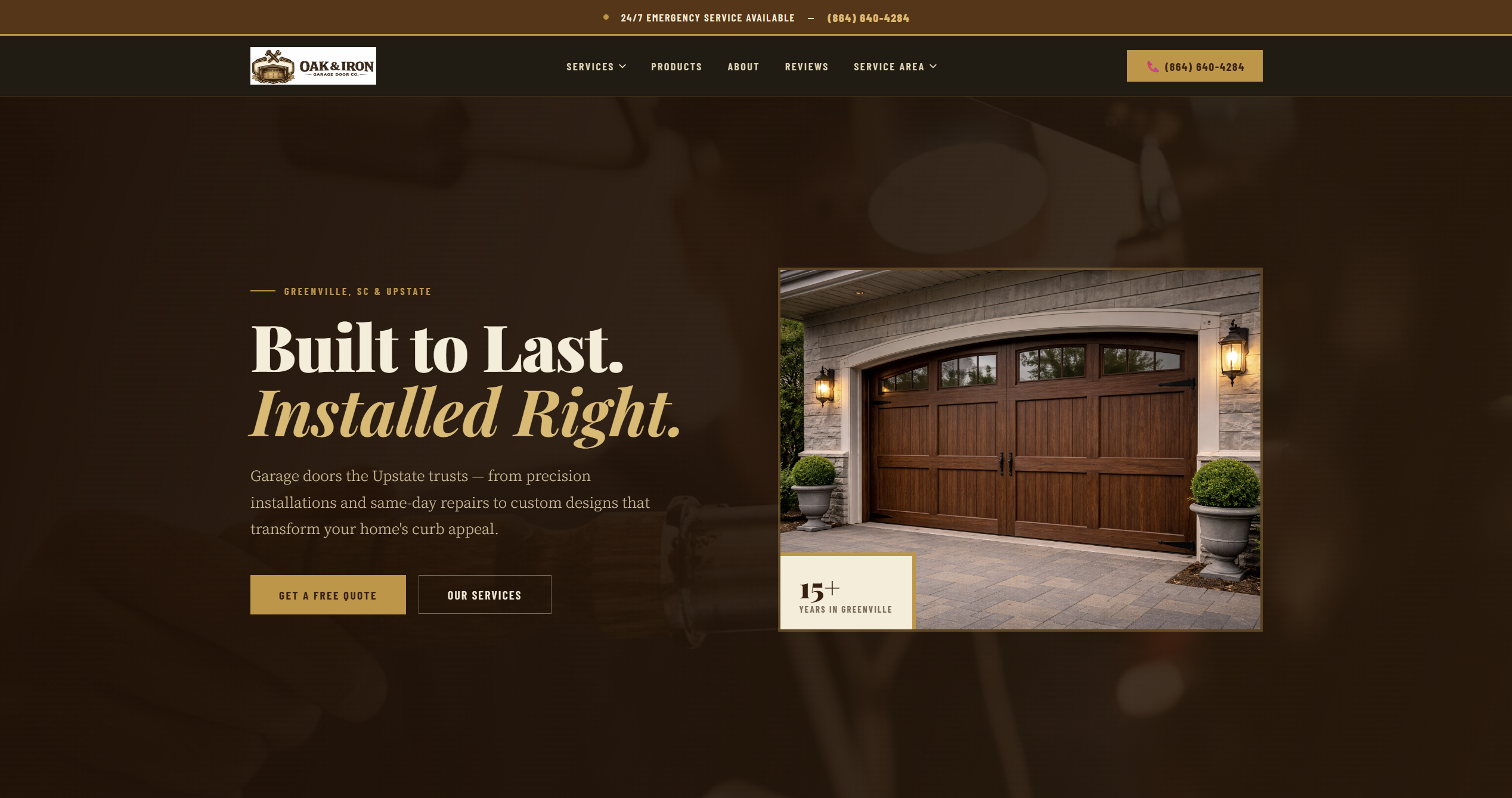 Garage door website screenshot