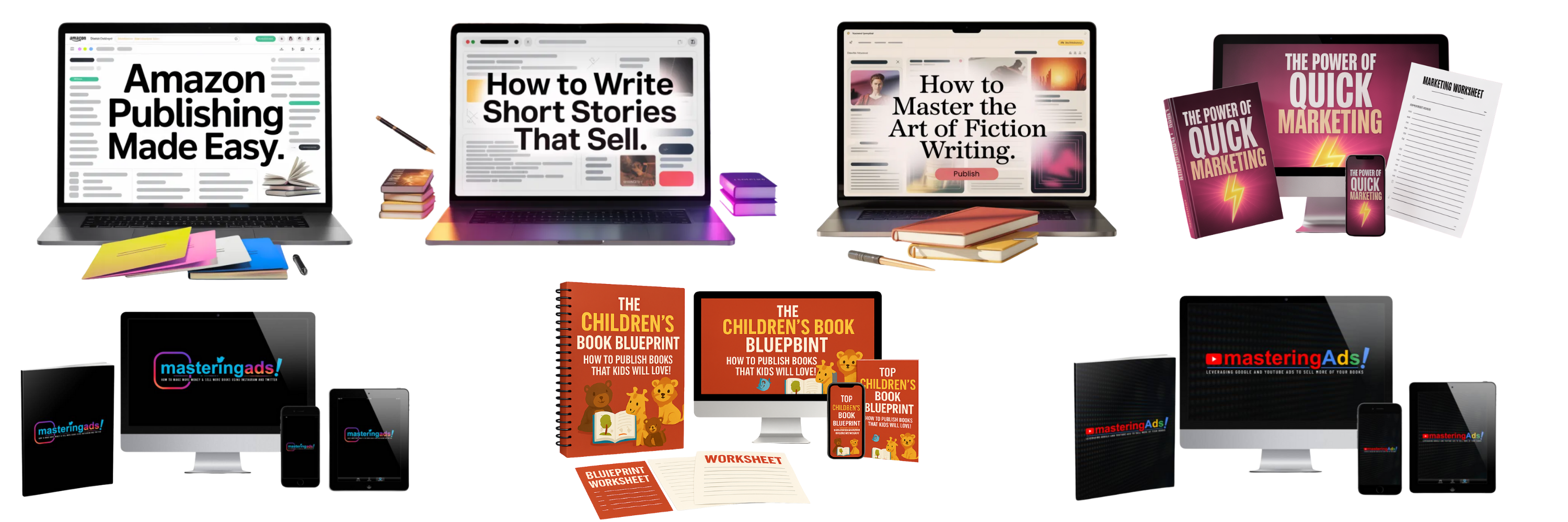 Collection of seven free digital publishing course covers