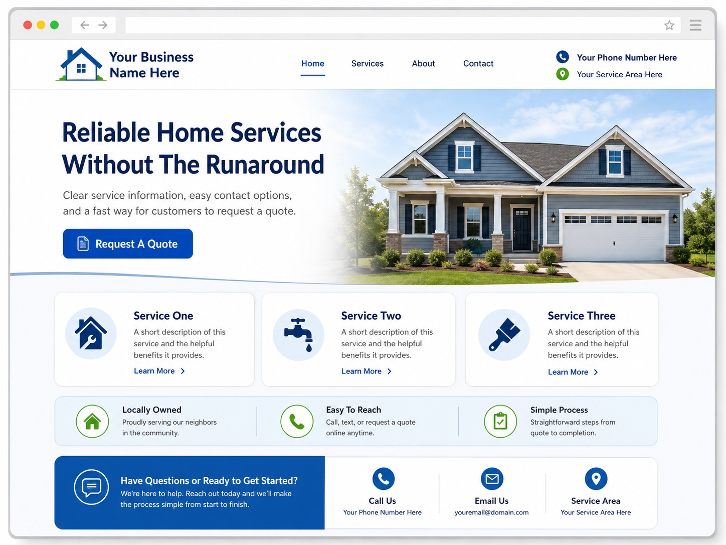Example of a simple mobile-friendly website layout for a local business in Wilmington Ohio